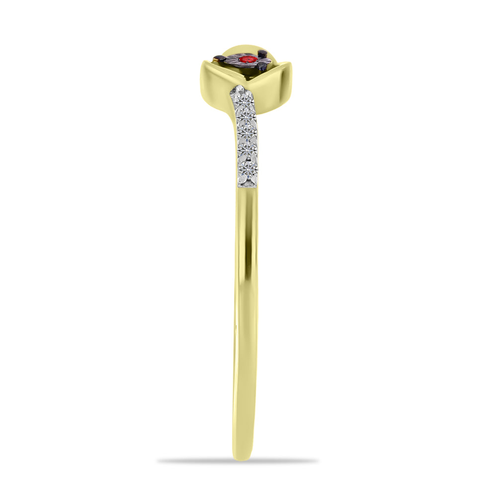 Goldplattierter Silberring mit rotem Diamant und weißem Zirkon
