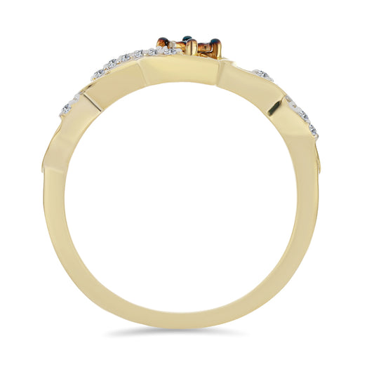 Goldplattierter Silberring mit blauem Diamant und weißem Zirkon