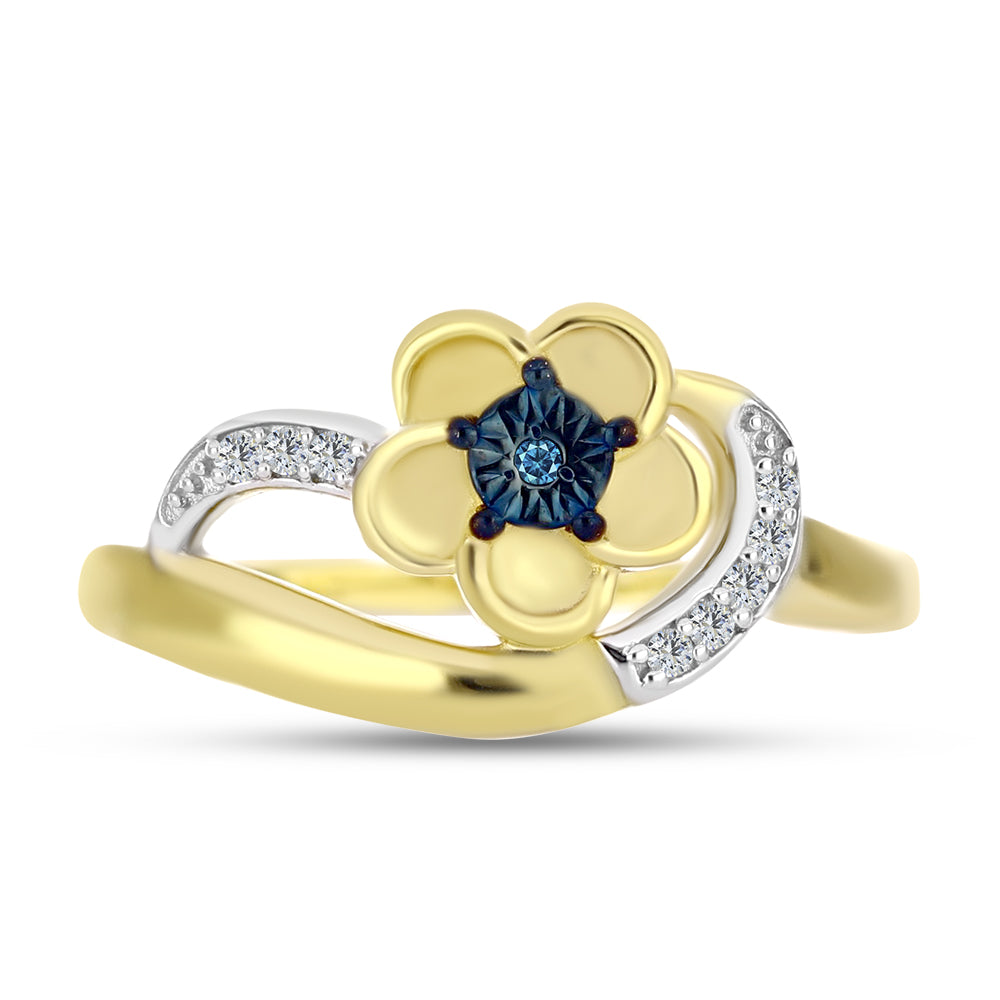 Goldplattierter Silberring mit blauem Diamant und weißem Zirkon 1 