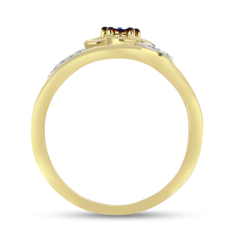 Goldplattierter Silberring mit blauem Diamant und weißem Zirkon