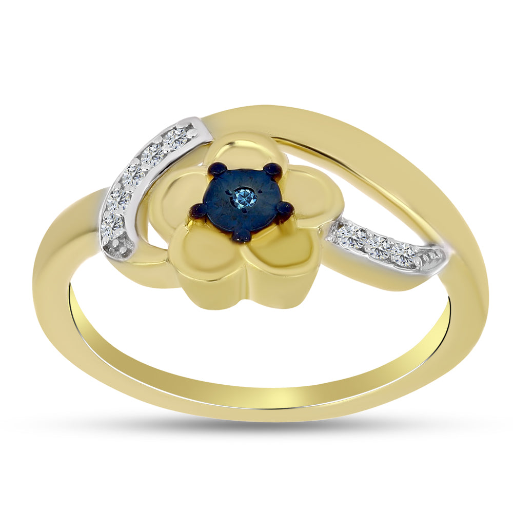 Goldplattierter Silberring mit blauem Diamant und weißem Zirkon 3 