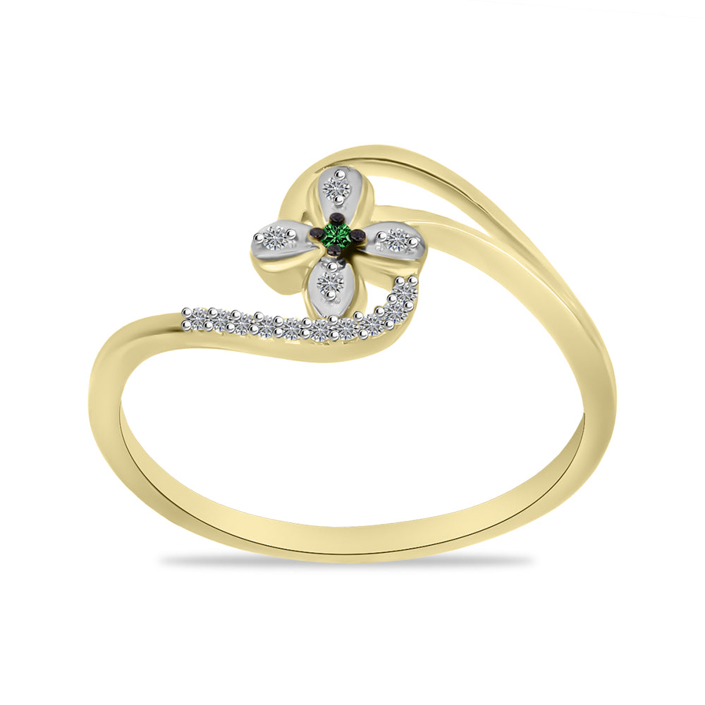 Goldplattierter Silberring mit grünem Diamant und weißem Zirkon