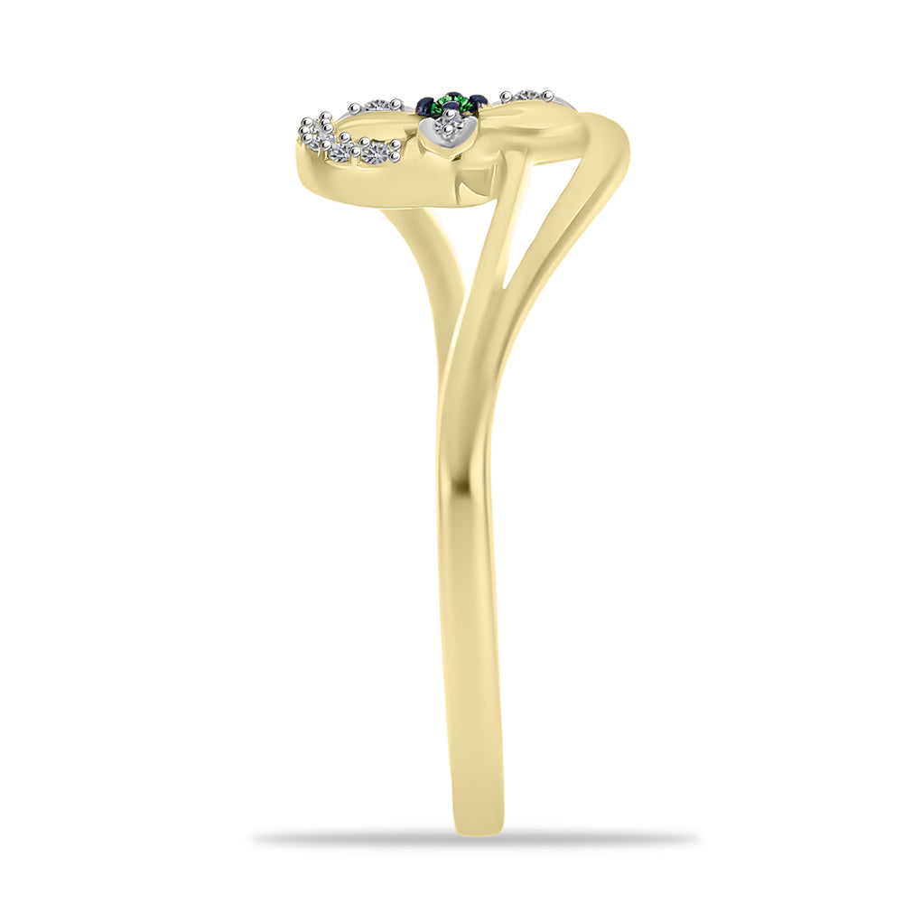 Goldplattierter Silberring mit grünem Diamant und weißem Zirkon