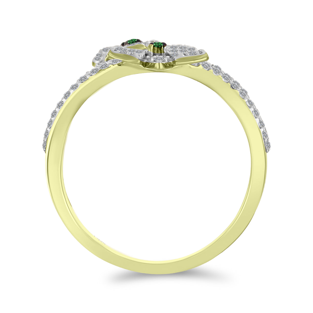 Goldplattierter Silberring mit grünem Diamant und weißem Zirkon