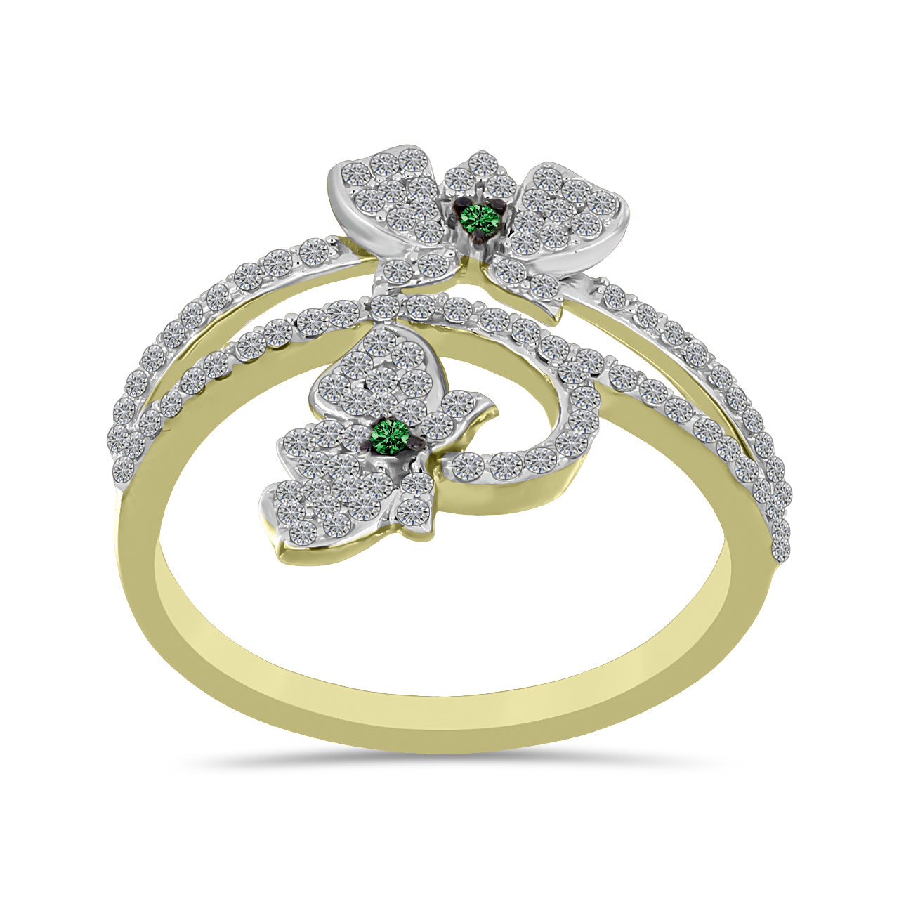 Goldplattierter Silberring mit grünem Diamant und weißem Zirkon 3 