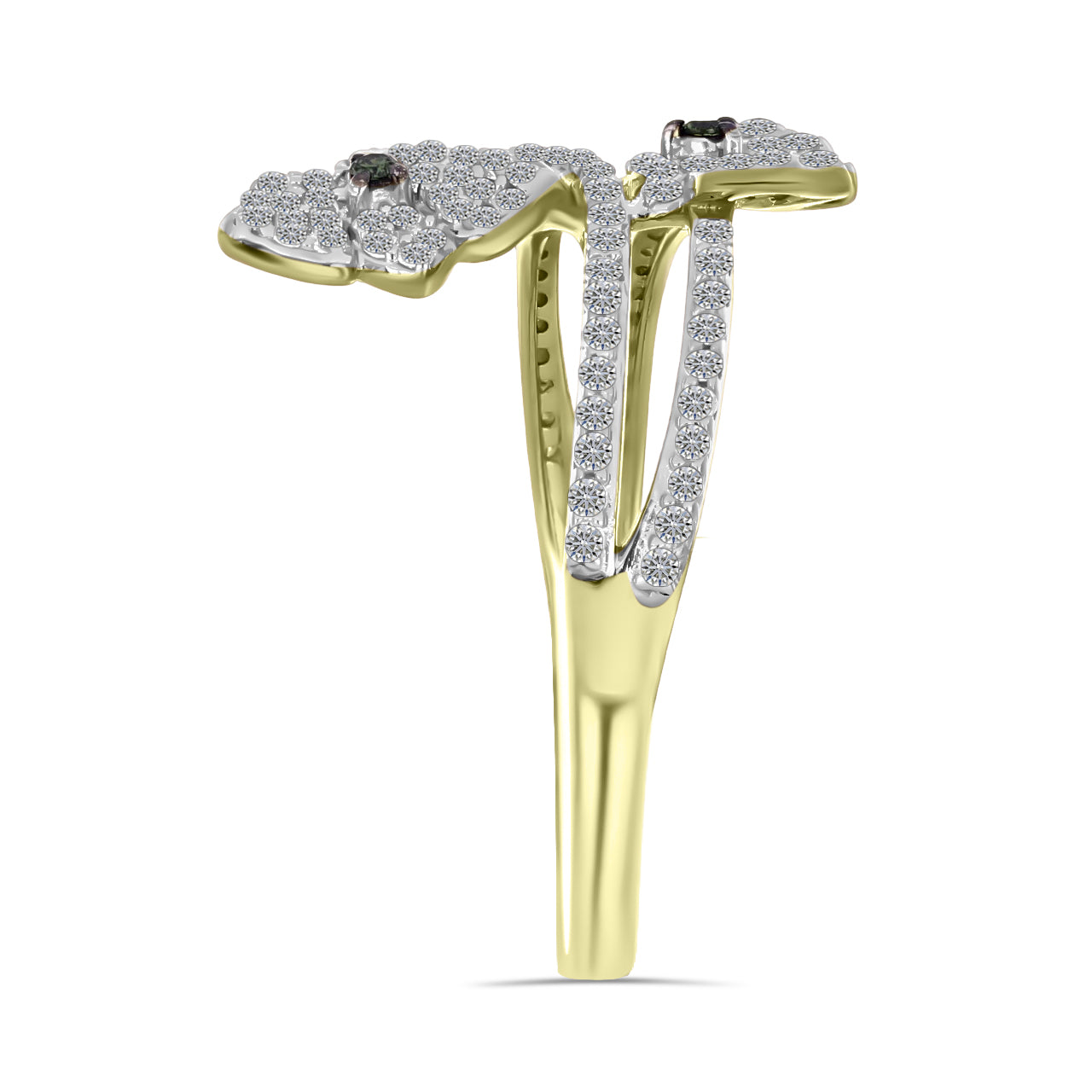Goldplattierter Silberring mit grünem Diamant und weißem Zirkon 4 