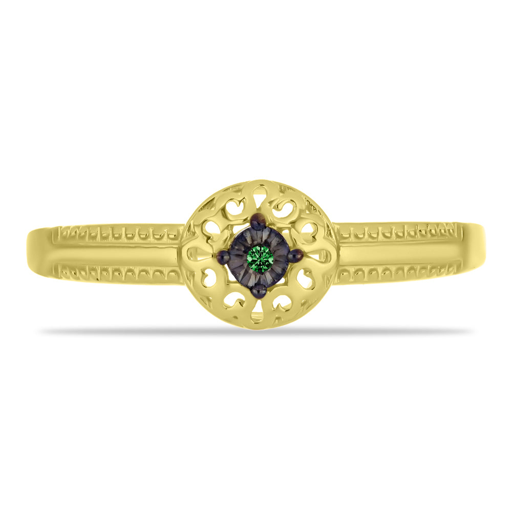 Goldplattierter Silberring mit grünem Diamant