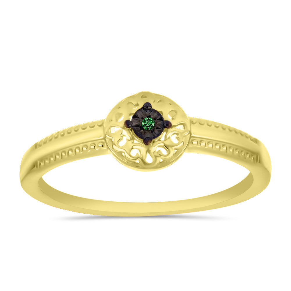 Goldplattierter Silberring mit grünem Diamant