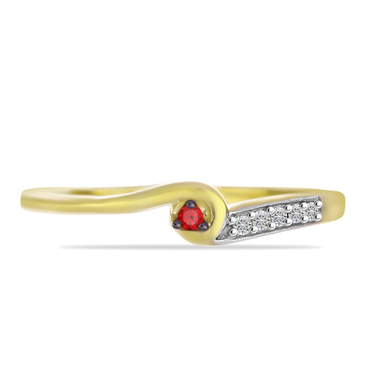 Goldplattierter Silberring mit rotem Diamant und weißem Zirkon