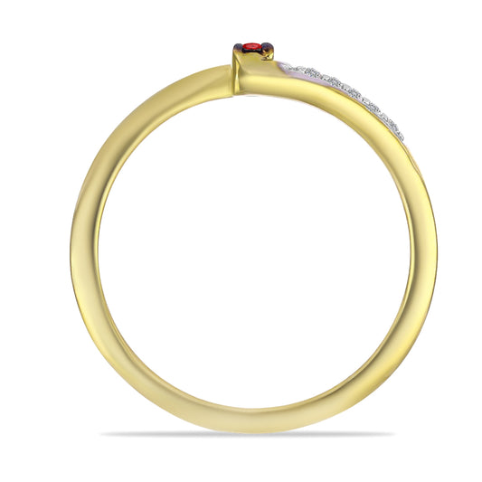 Goldplattierter Silberring mit rotem Diamant und weißem Zirkon