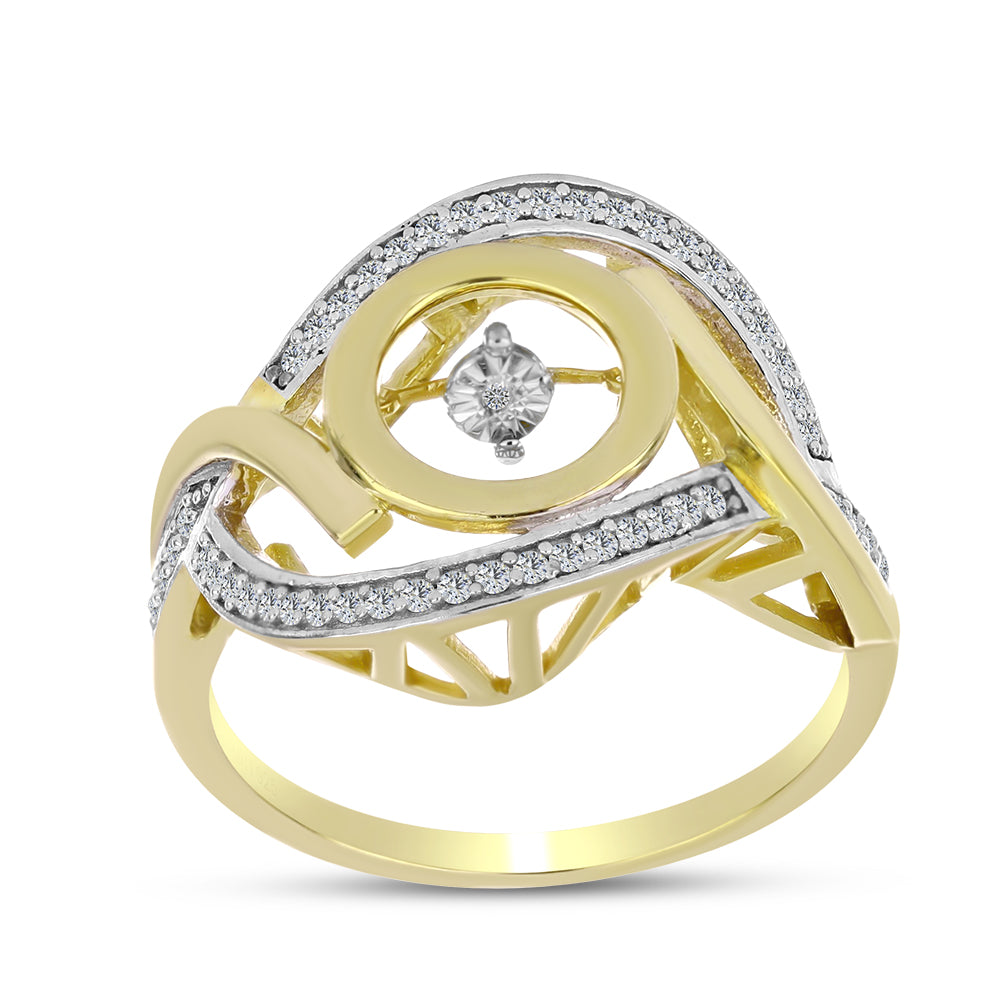 Goldplattierter Silberring mit weißem Diamant und weißem Zirkon 3 