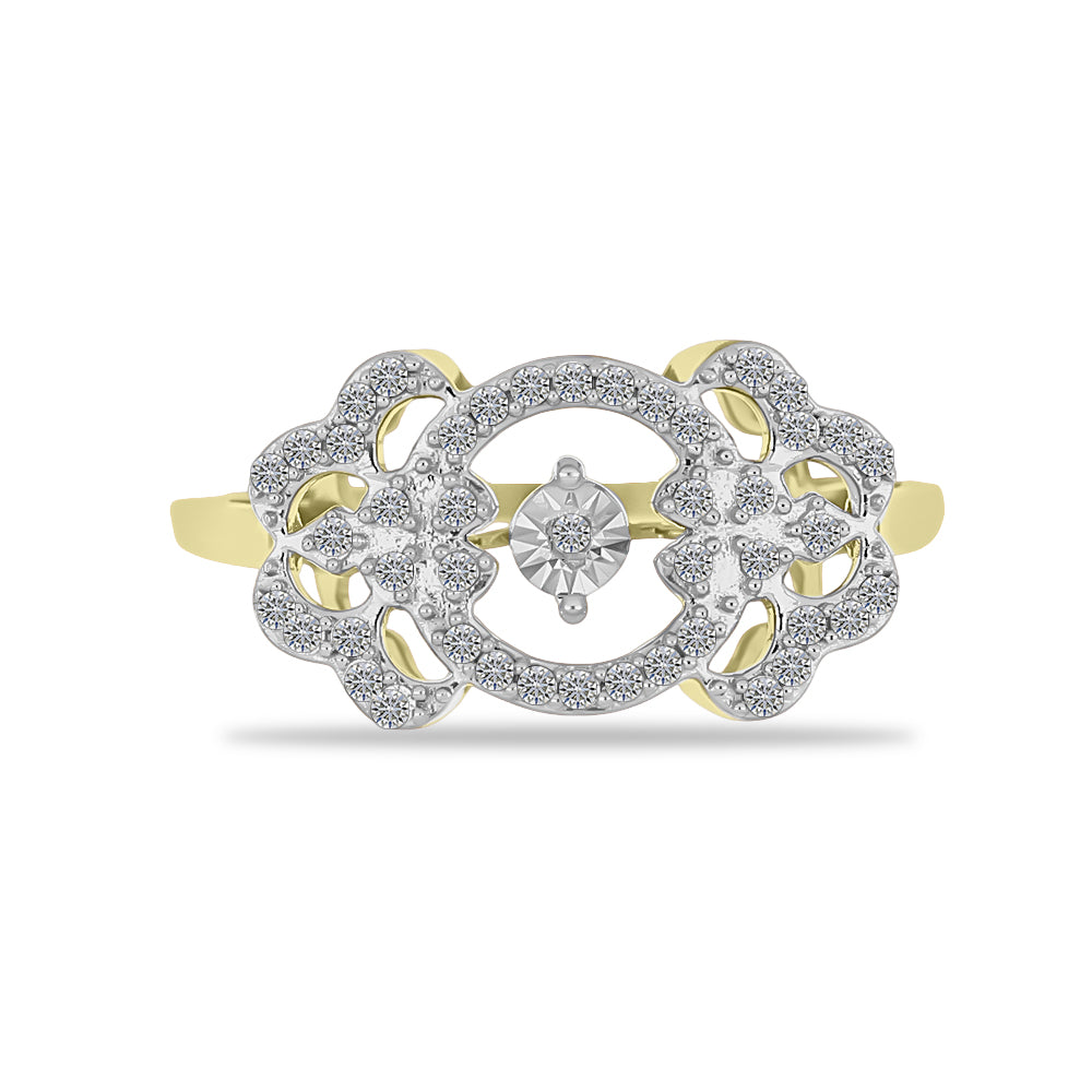 Goldplattierter Silberring mit weißem Diamant und weißem Zirkon