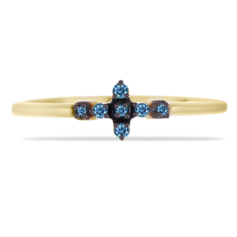 Goldplattierter Silberring mit blauem Diamant und weißem Diamant 1 