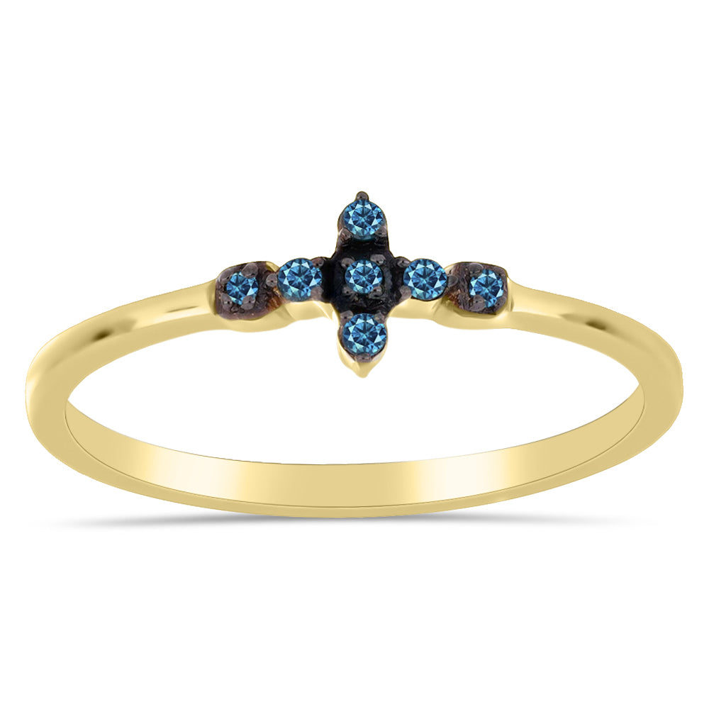 Goldplattierter Silberring mit blauem Diamant und weißem Diamant 3 