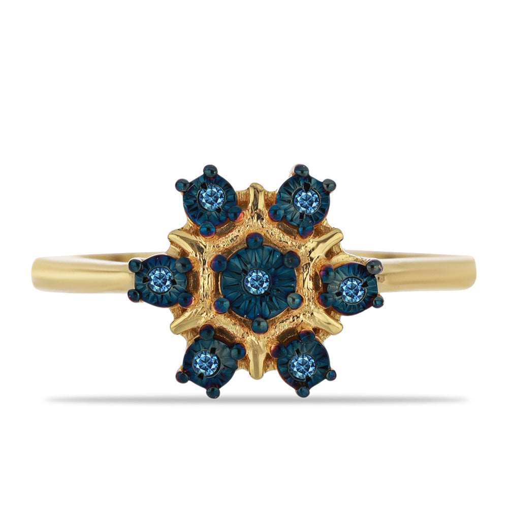 Goldplattierter Silberring mit blauem Diamant