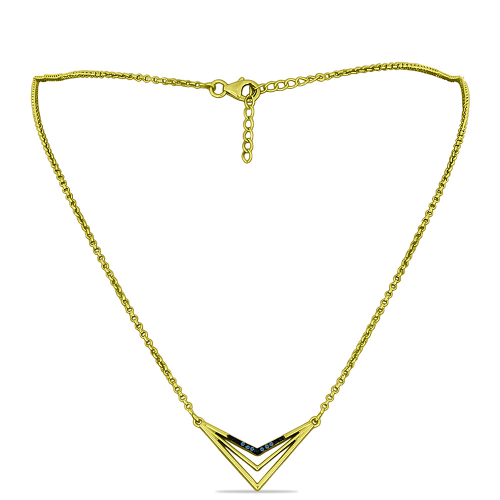 Goldplattierte Silberhalskette mit blauem Diamant