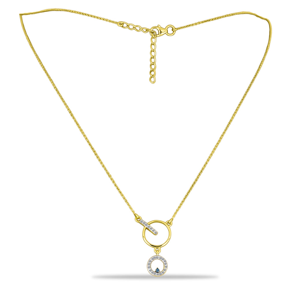 Goldplattierte Silberhalskette mit blauem Diamant und weißem Zirkon 1 