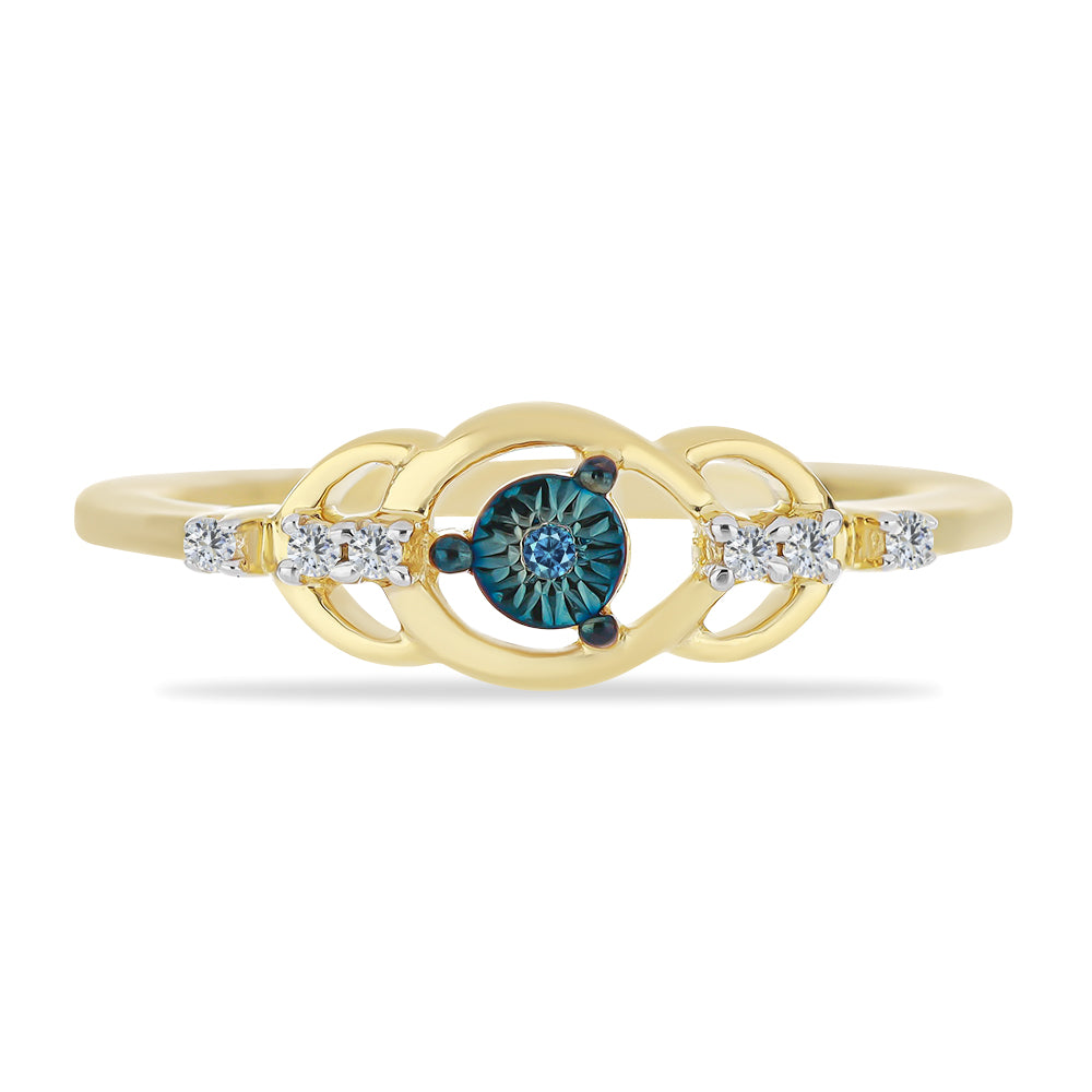 Goldplattierter Silberring mit blauem Diamant und weißem Zirkon