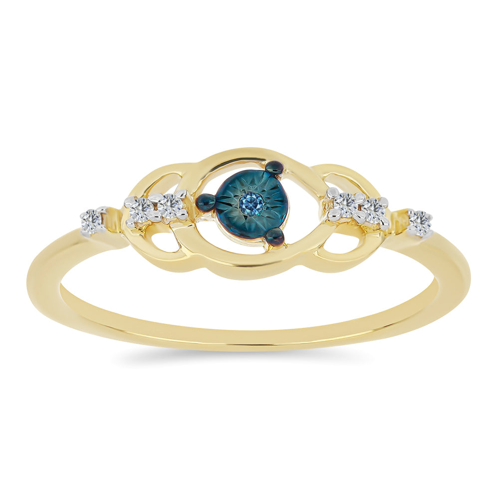 Goldplattierter Silberring mit blauem Diamant und weißem Zirkon