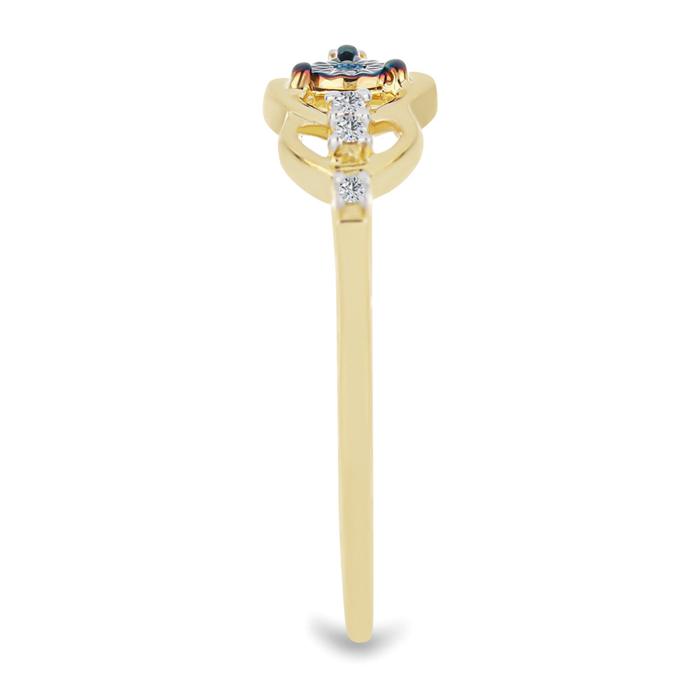 Goldplattierter Silberring mit blauem Diamant und weißem Zirkon