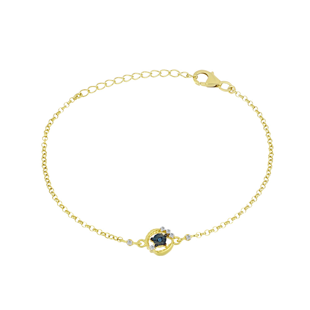 Goldplattiertes Silberarmband mit blauem Diamant und weißem Zirkon