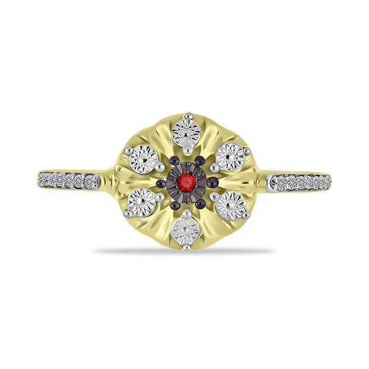 Goldplattierter Silberring mit rotem Diamant und weißem Zirkon