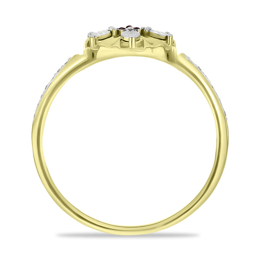 Goldplattierter Silberring mit rotem Diamant und weißem Zirkon