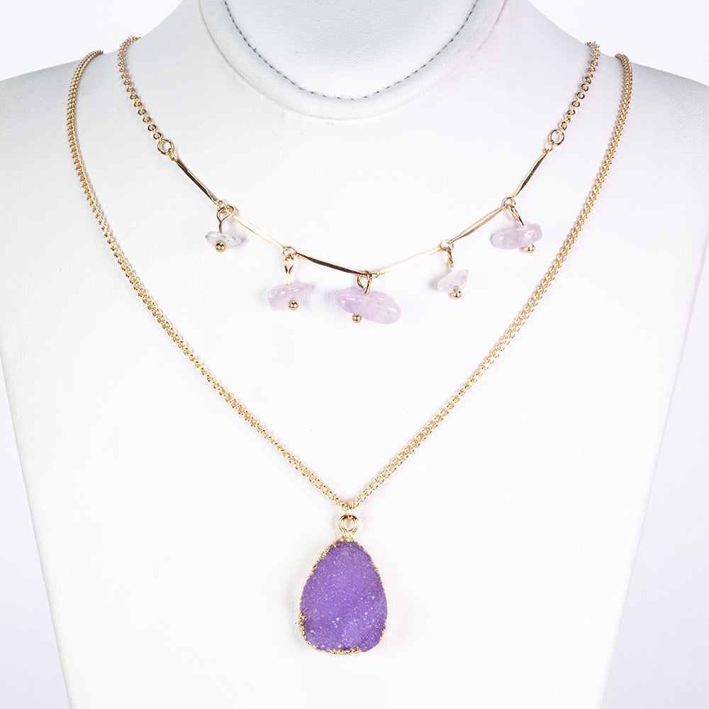 Halskette aus goldplattierter Legierung mit Amethyst