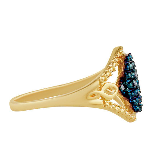 Goldplattierter Silberring mit blauem Diamant