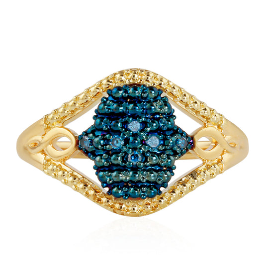 Goldplattierter Silberring mit blauem Diamant