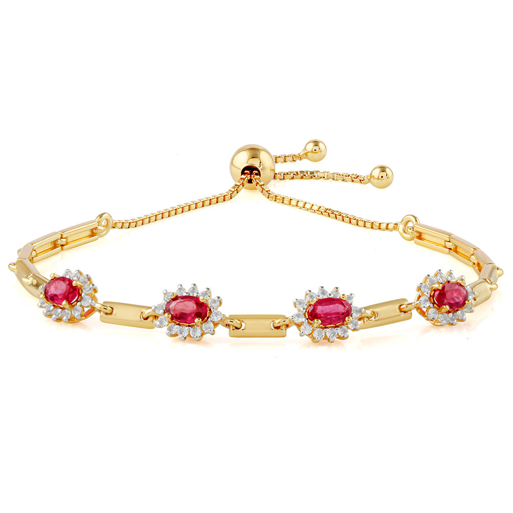 Goldplattiertes Silberarmband mit Thai Rubin und weißem Topas 1 