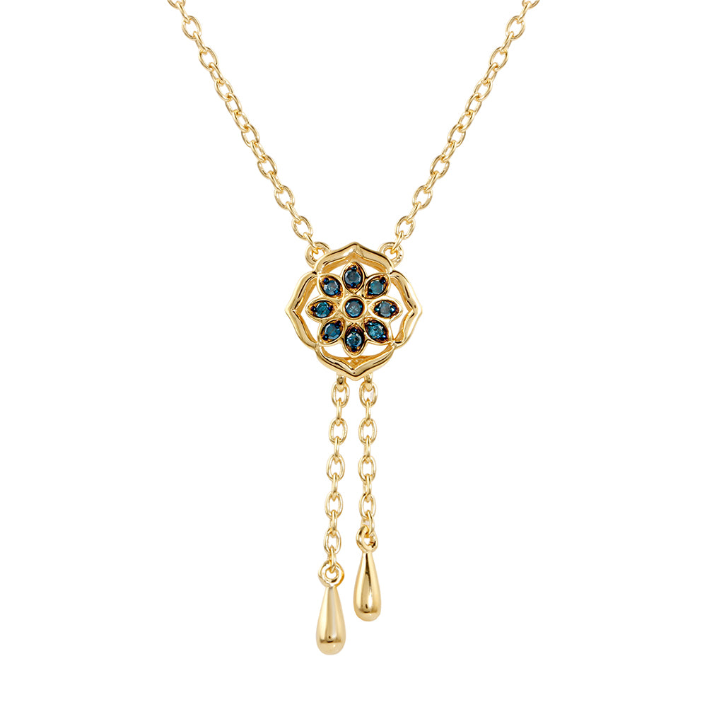 Goldplattierte Silberhalskette mit blauem Diamant 1 