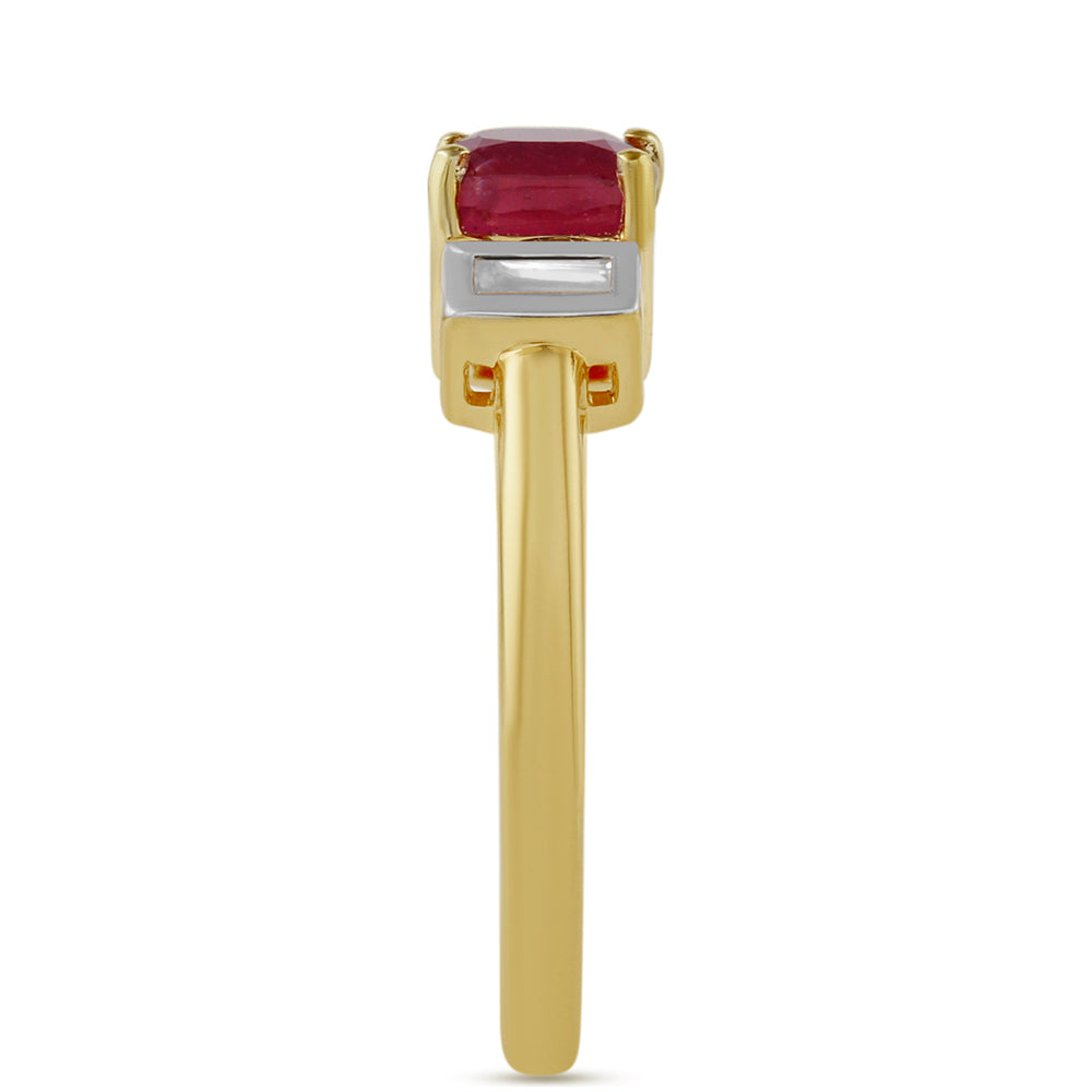 Goldplattierter Silberring mit Thai Rubin und weißem Topas 3 
