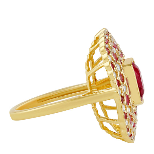 Goldplattierter Silberring mit Thai Rubin und weißem Topas