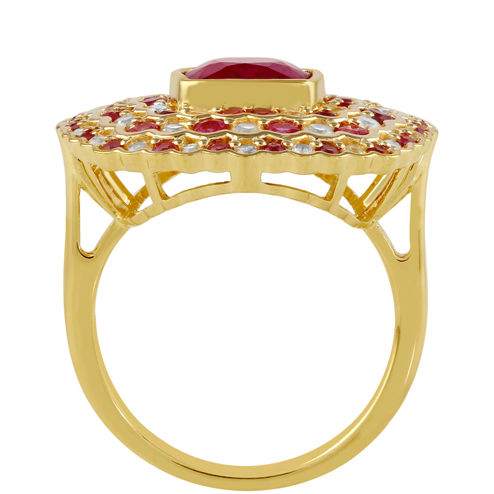 Goldplattierter Silberring mit Thai Rubin und weißem Topas 4 
