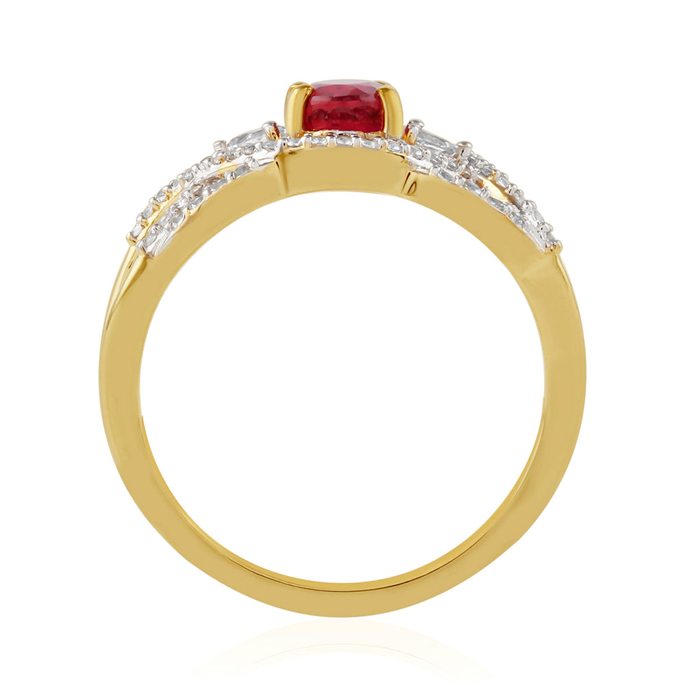 Goldplattierter Silberring mit Thai Rubin und weißem Topas