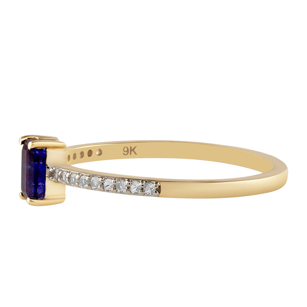 Goldring mit Thai Saphir und weißem Topas 2 