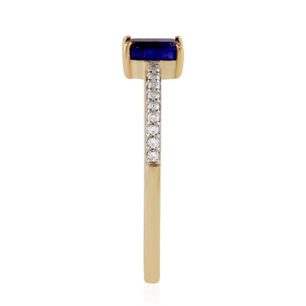 Goldring mit Thai Saphir und weißem Topas