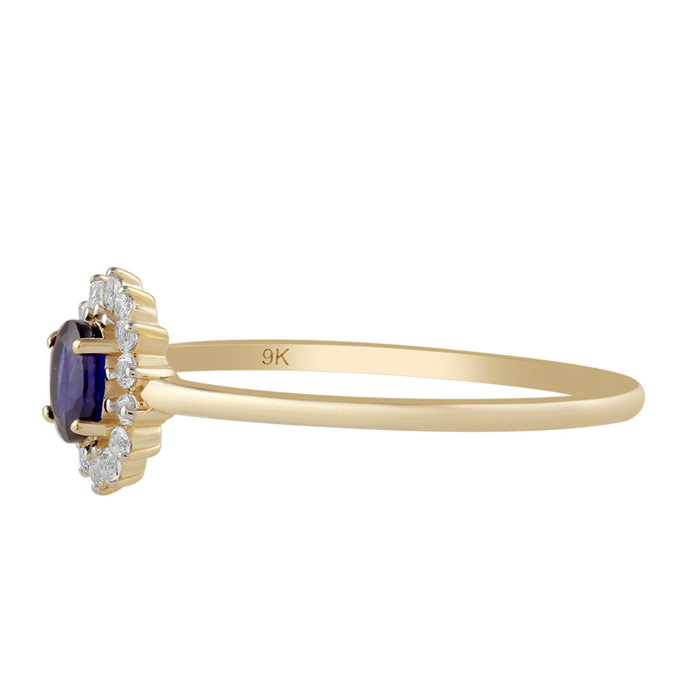 Goldring mit Thai Saphir und weißem Topas 2 