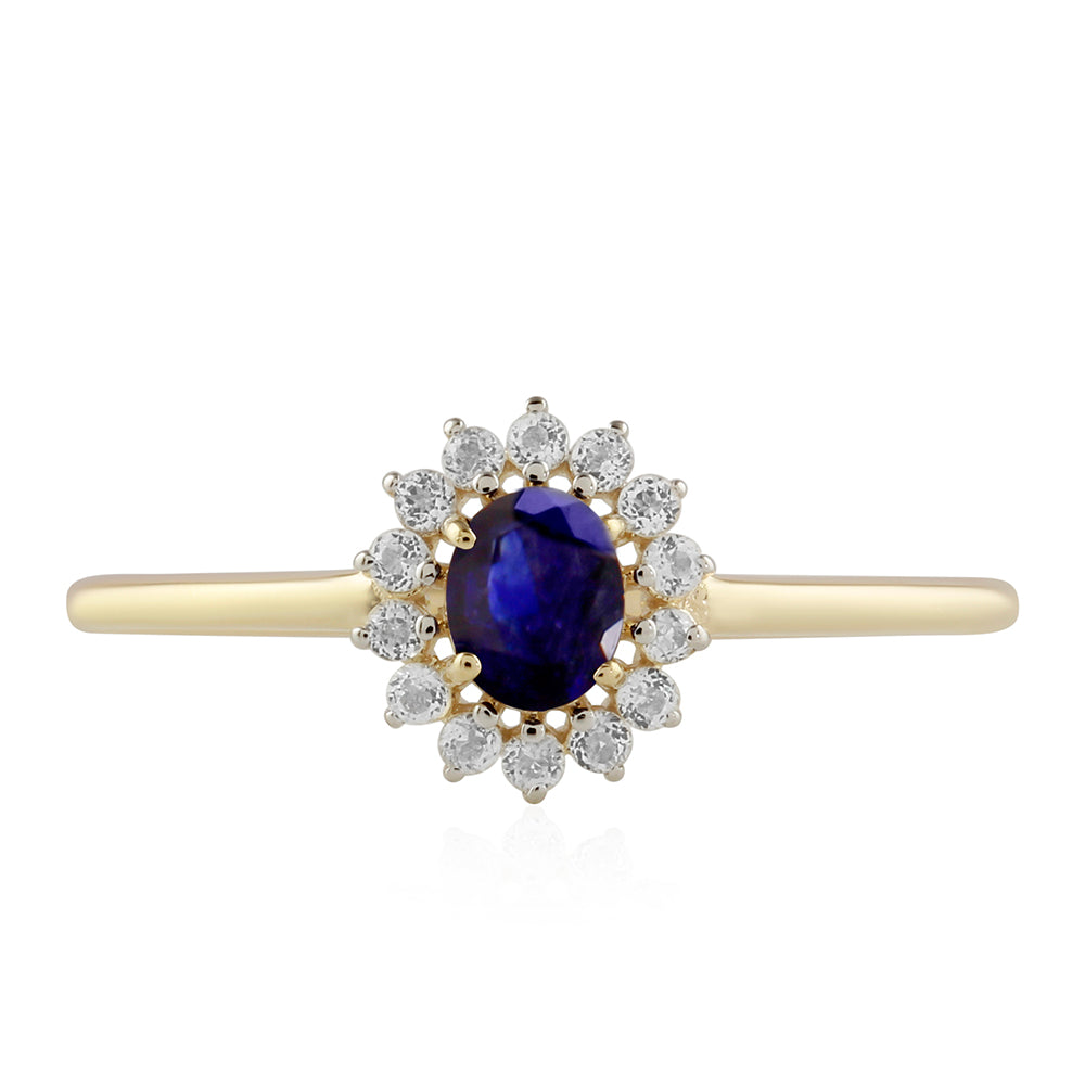 Goldring mit Thai Saphir und weißem Topas 1 