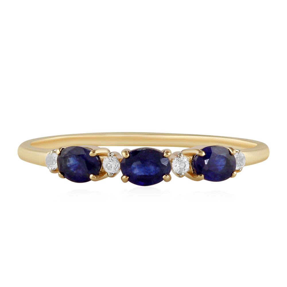 Goldring mit Thai Saphir und weißem Topas