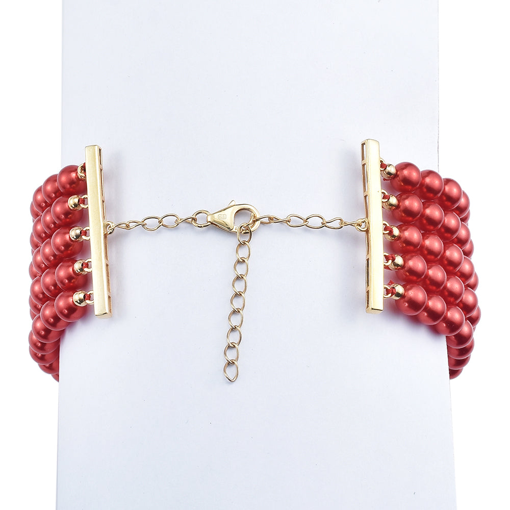 Goldplattiertes Silberarmband mit roter Süßwasserperle