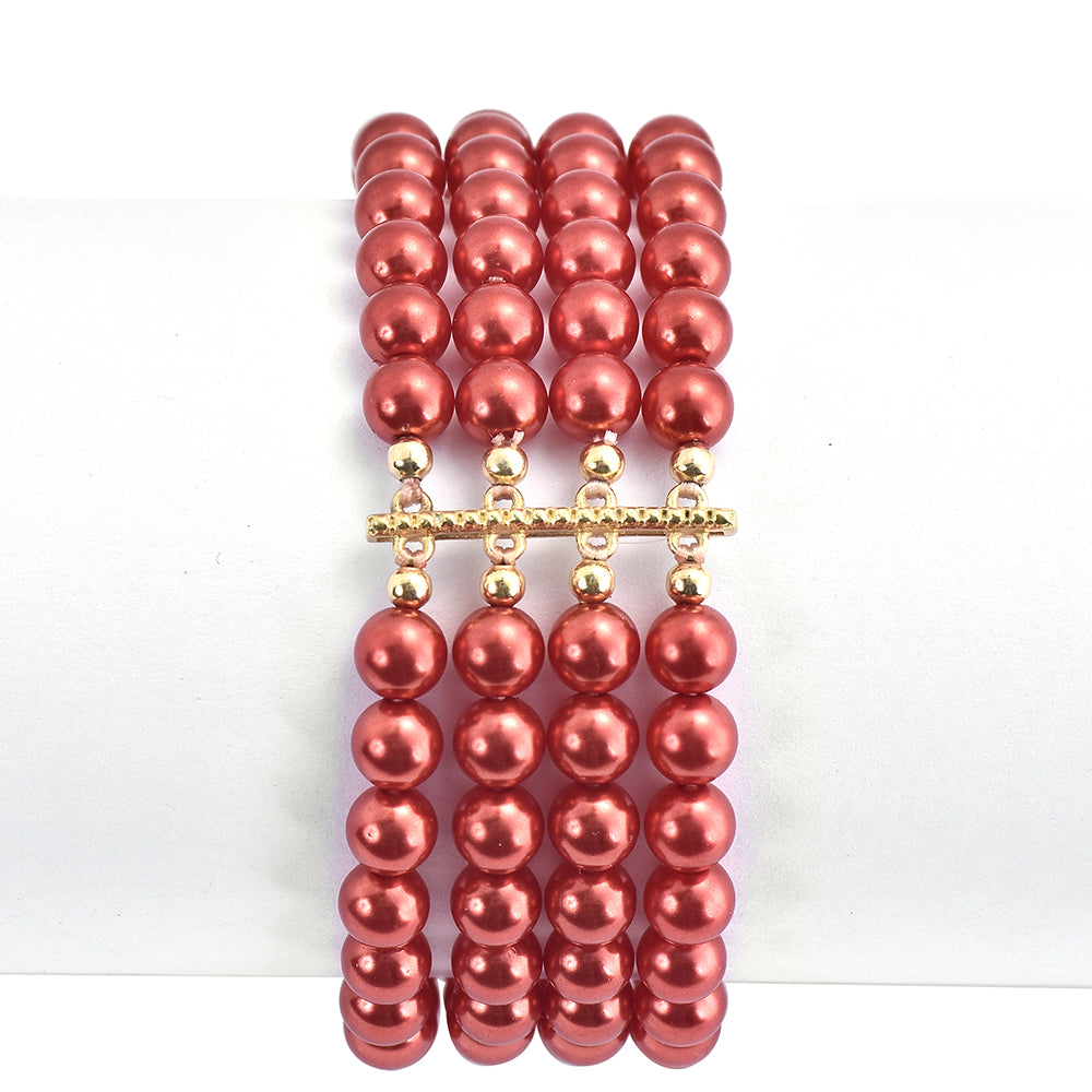 Goldplattiertes Silberarmband mit roter Süßwasserperle