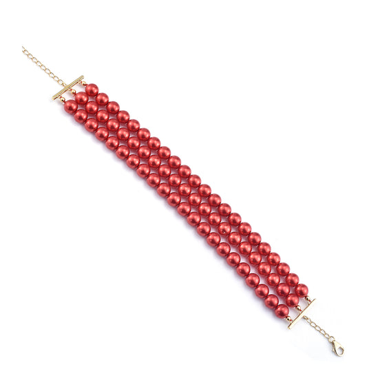 Goldplattiertes Silberarmband mit roter Süßwasserperle