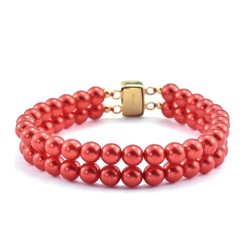 Goldplattiertes Silberarmband mit roter Süßwasserperle