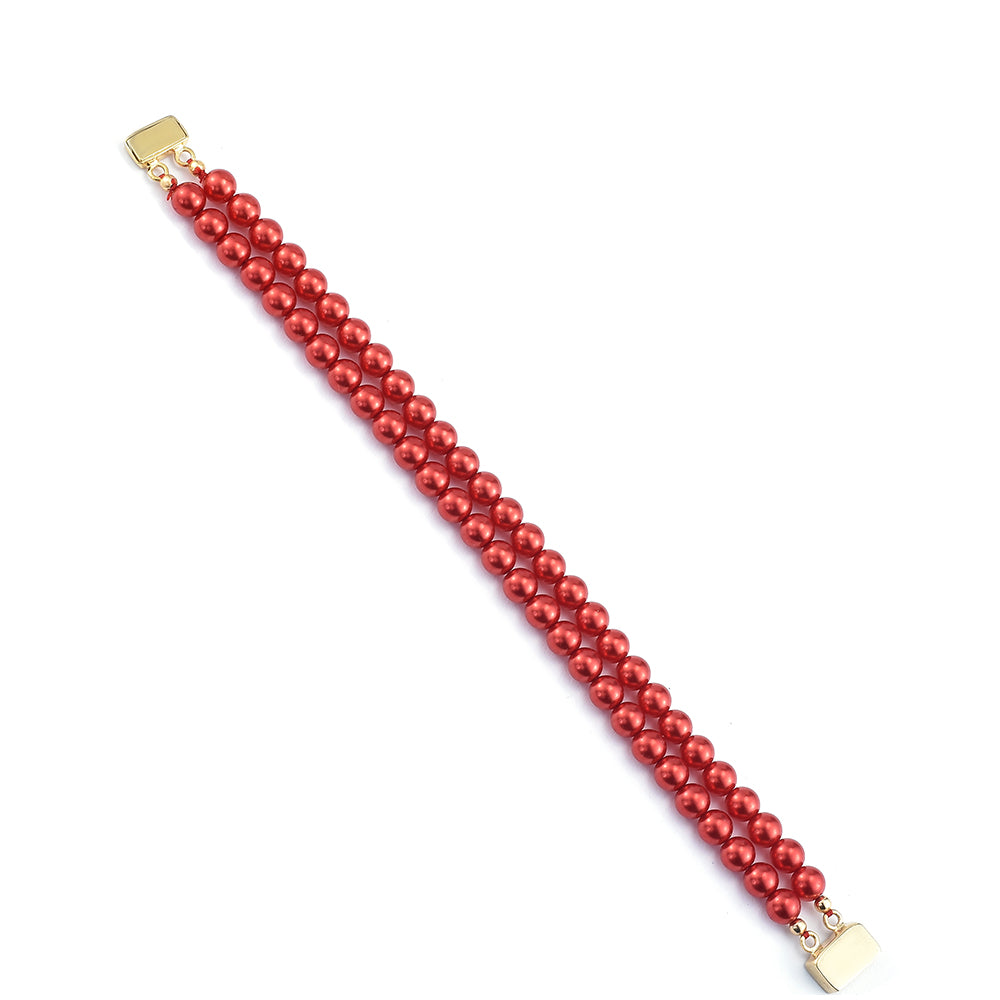 Goldplattiertes Silberarmband mit roter Süßwasserperle