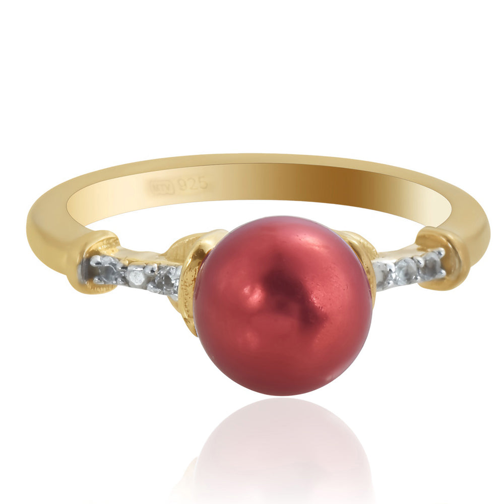 Goldplattierter Silberring mit roter Süßwasserperle und weißem Topas