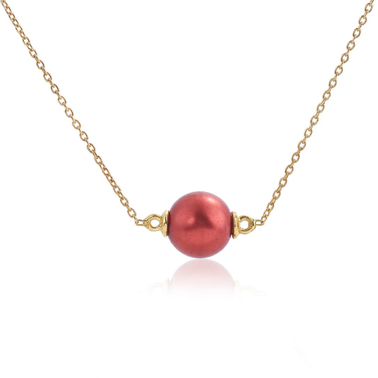 Goldplattierte Silberhalskette mit roter Süßwasserperle
