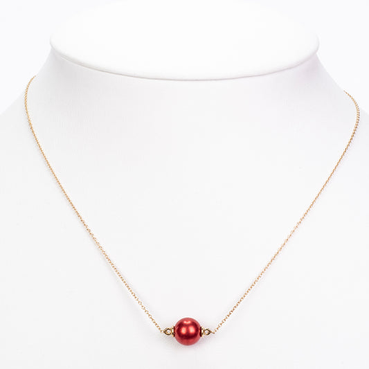 Goldplattierte Silberhalskette mit roter Süßwasserperle