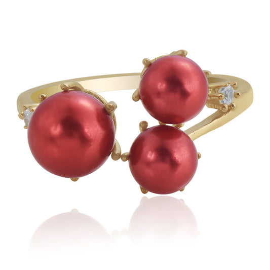 Goldplattierter Silberring mit roter Süßwasserperle und weißem Topas